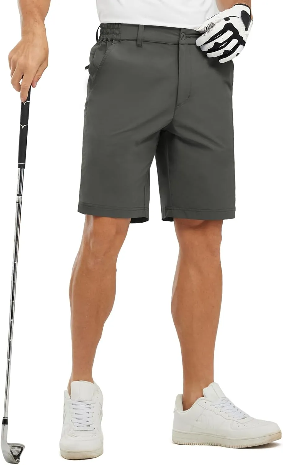 Rdruko Men's Golf Stretch Shorts 9 Inch Inseam Casual Dress Elastic Waist Flat Front Dry Fit Shorts with 5 Pockets