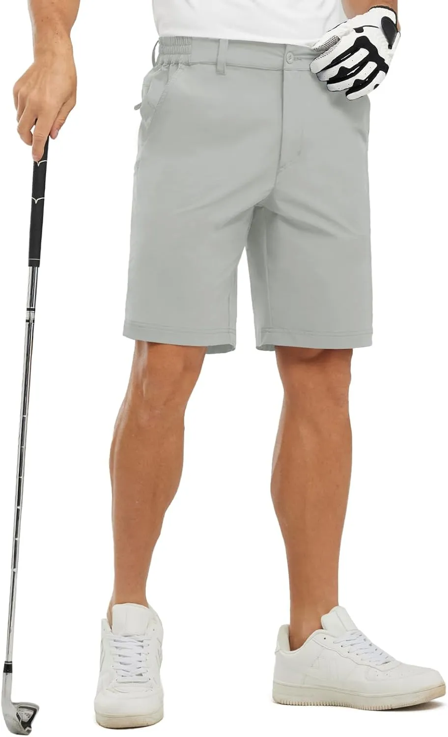 Rdruko Men's Golf Stretch Shorts 9 Inch Inseam Casual Dress Elastic Waist Flat Front Dry Fit Shorts with 5 Pockets