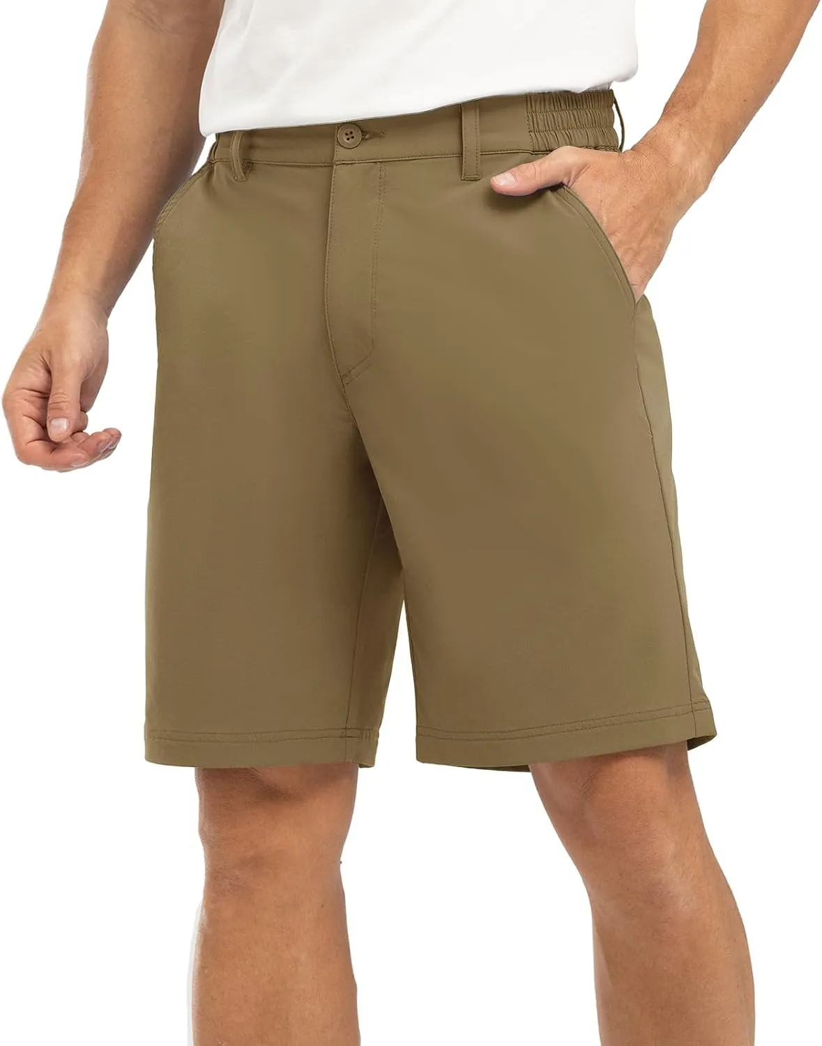 Rdruko Men's Golf Stretch Shorts 9 Inch Inseam Casual Dress Elastic Waist Flat Front Dry Fit Shorts with 5 Pockets