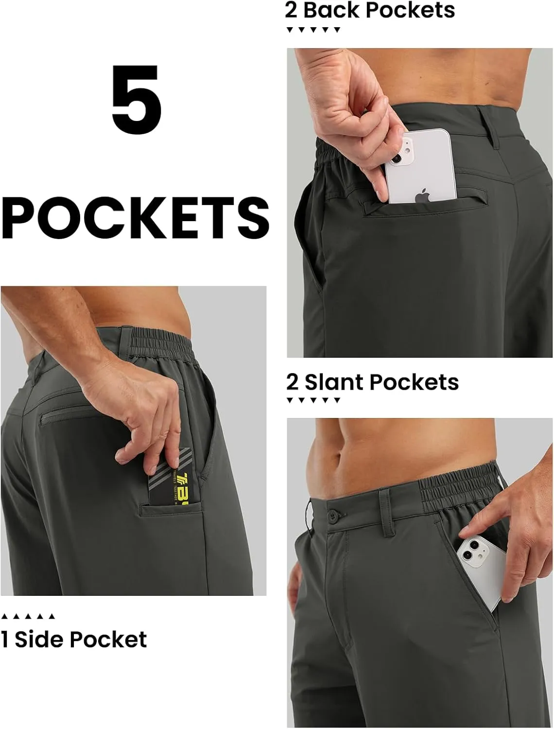 Rdruko Men's Golf Stretch Shorts 9 Inch Inseam Casual Dress Elastic Waist Flat Front Dry Fit Shorts with 5 Pockets