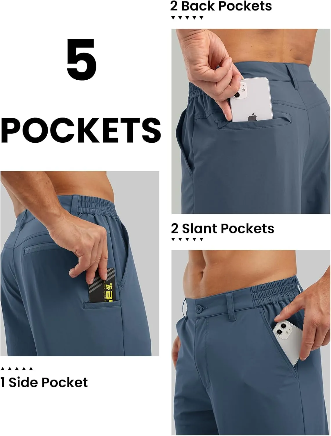 Rdruko Men's Golf Stretch Shorts 9 Inch Inseam Casual Dress Elastic Waist Flat Front Dry Fit Shorts with 5 Pockets
