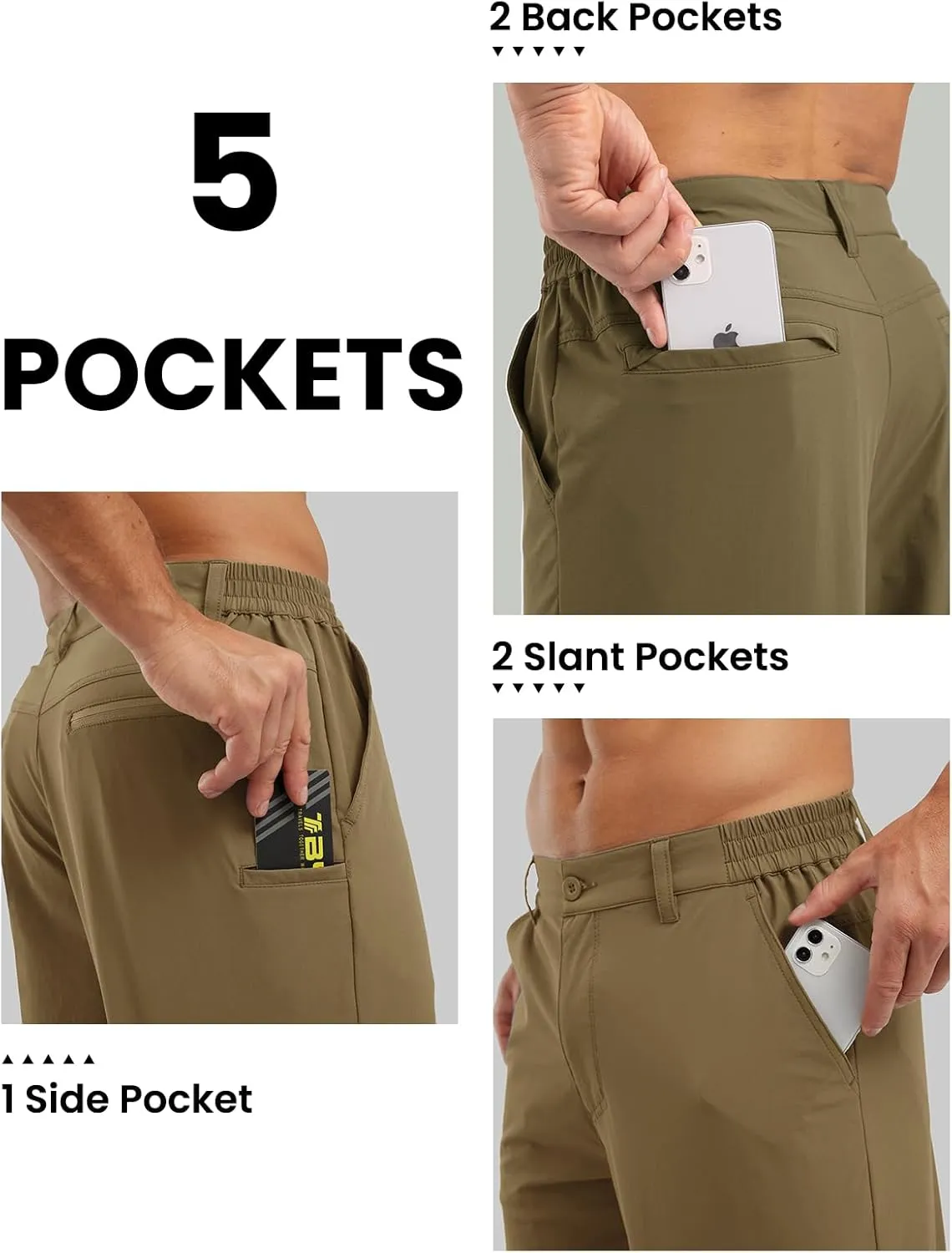 Rdruko Men's Golf Stretch Shorts 9 Inch Inseam Casual Dress Elastic Waist Flat Front Dry Fit Shorts with 5 Pockets
