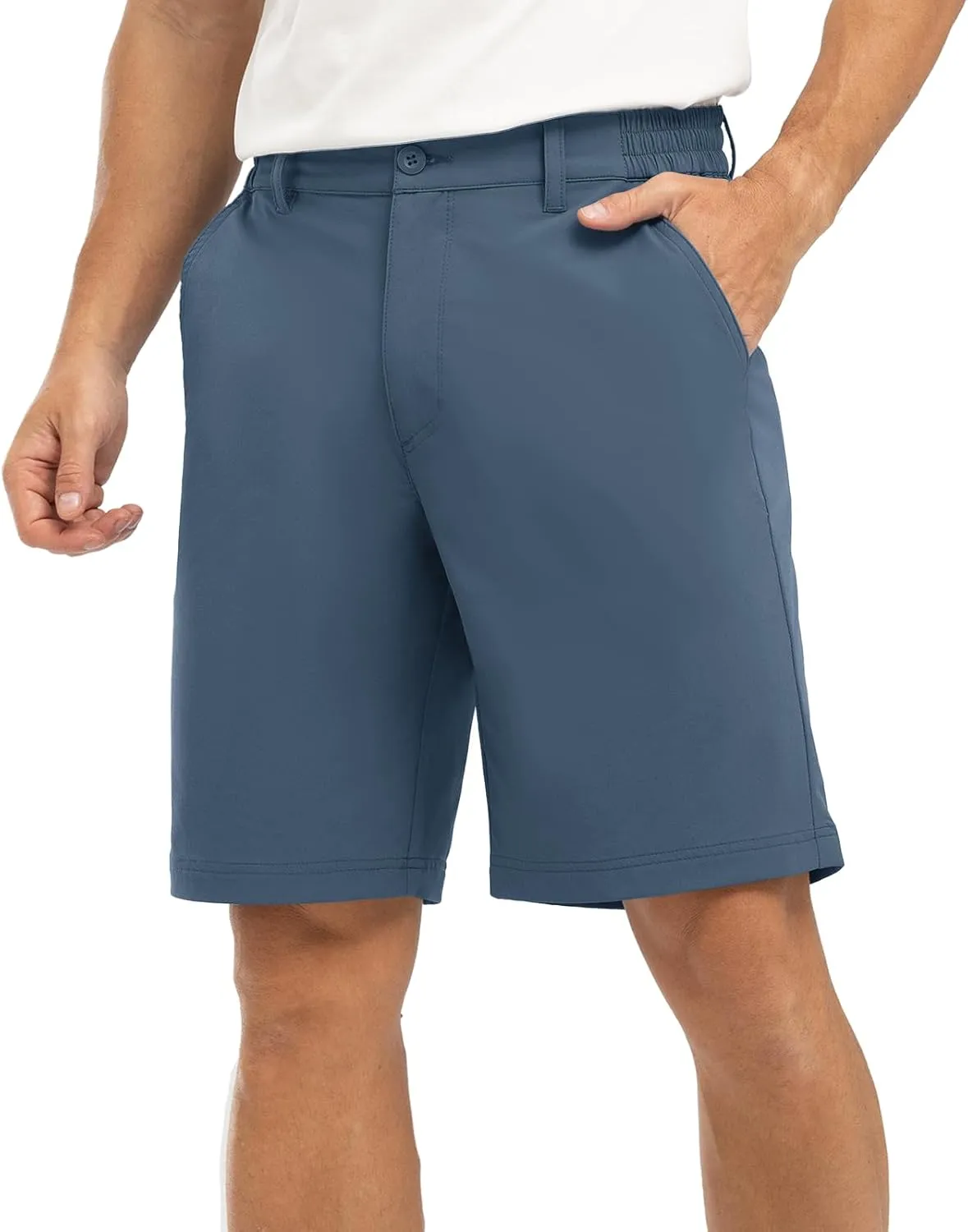 Rdruko Men's Golf Stretch Shorts 9 Inch Inseam Casual Dress Elastic Waist Flat Front Dry Fit Shorts with 5 Pockets