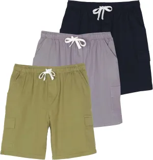Real Essentials 3 Pack: Men's 9" Elastic Waistband Cargo Short with Drawstring
