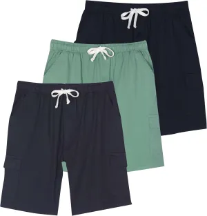 Real Essentials 3 Pack: Men's 9" Elastic Waistband Cargo Short with Drawstring