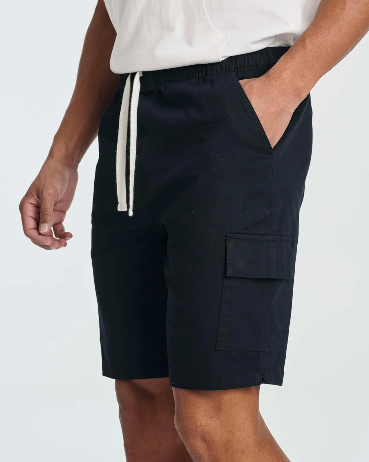 Real Essentials 3 Pack: Men's 9" Elastic Waistband Cargo Short with Drawstring