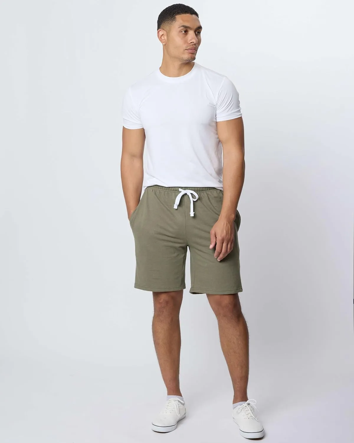Real Essentials 3 Pack: Men's Cotton 9" French Terry Casual Lounge Sweat Shorts with Pockets (Available in Big & Tall)