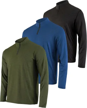 Real Essentials 3 Pack: Men's Dry-Fit Active Quarter Zip Long Sleeve Athletic Performance Pullover (Available in Big & Tall)