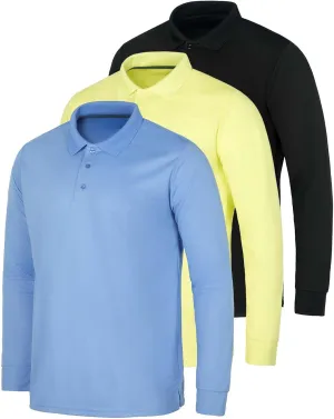 Real Essentials 3 Pack Men's Dry Fit Long-Sleeve Active Polo Shirt Casual Performance Golf (Available in Big & Tall)
