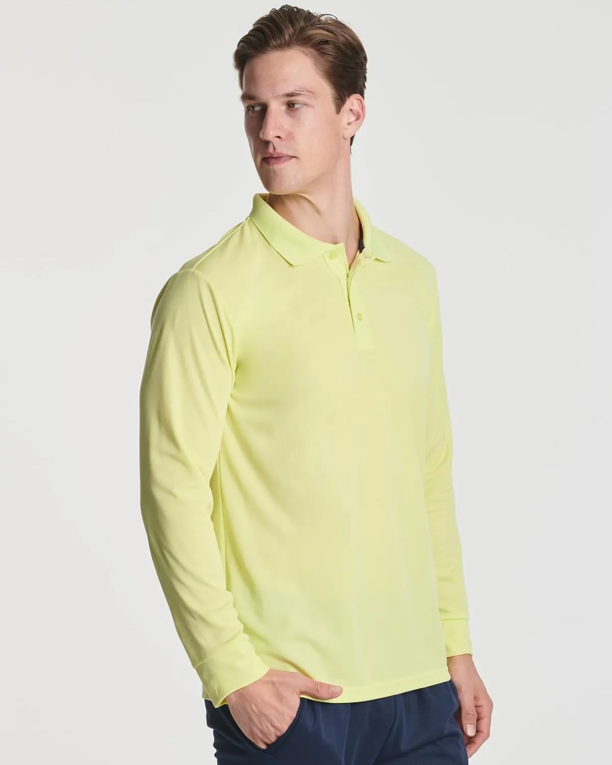 Real Essentials 3 Pack Men's Dry Fit Long-Sleeve Active Polo Shirt Casual Performance Golf (Available in Big & Tall)