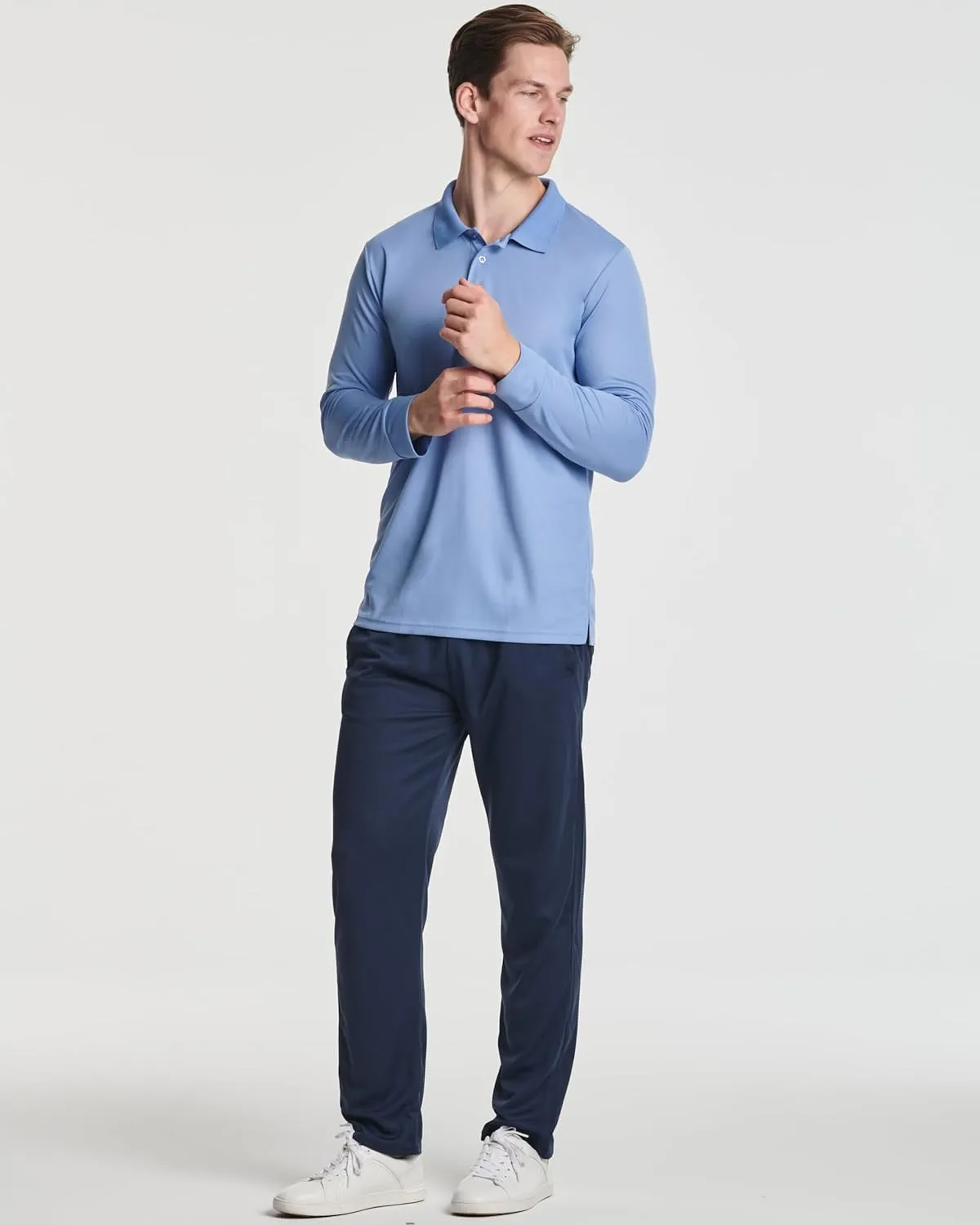Real Essentials 3 Pack Men's Dry Fit Long-Sleeve Active Polo Shirt Casual Performance Golf (Available in Big & Tall)