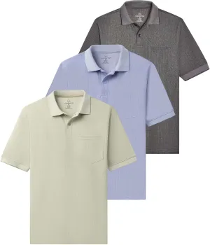 Real Essentials 3 Pack: Men's Regular-Fit Ribbed Polo Shirt with Pocket (Available in Big & Tall)