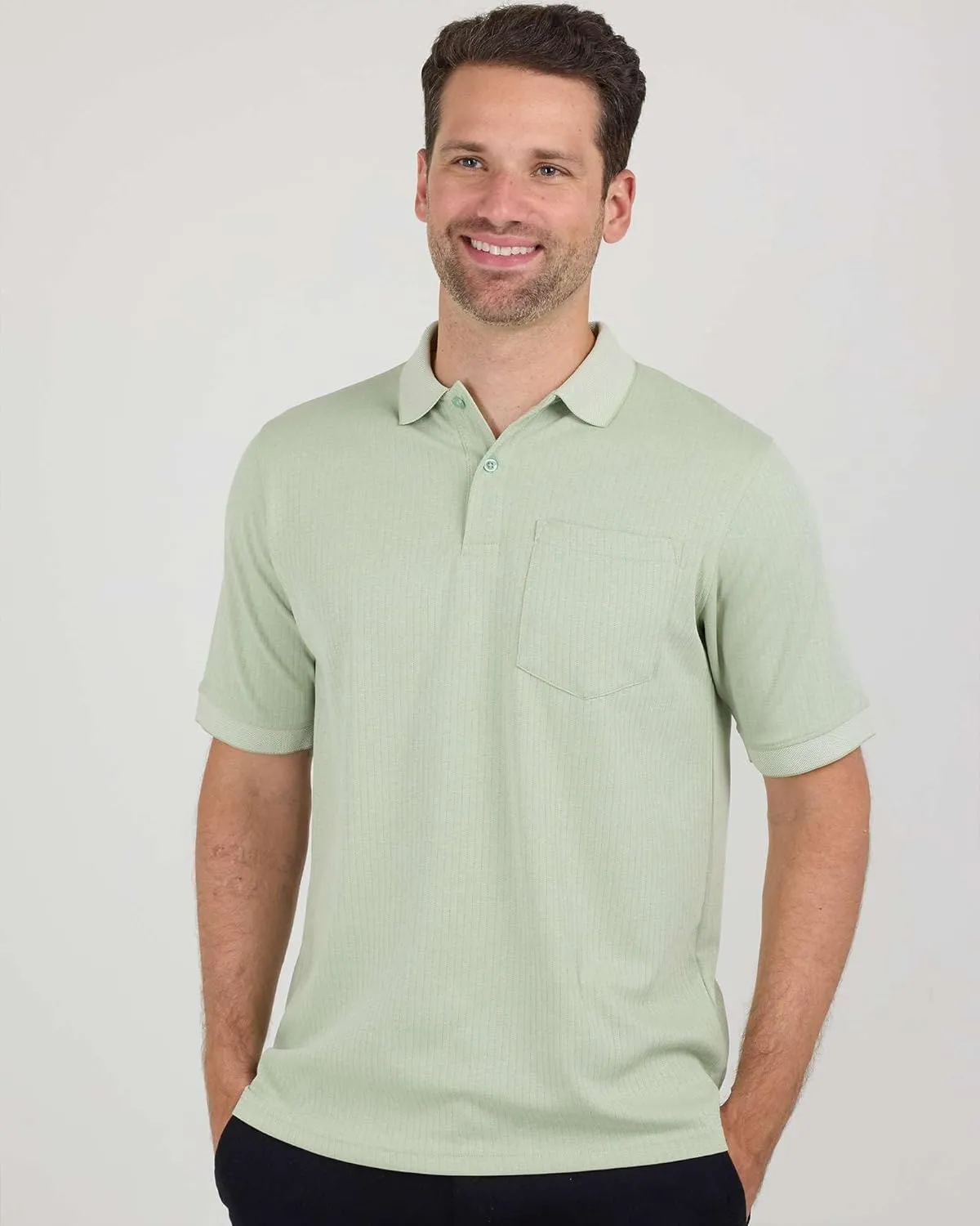 Real Essentials 3 Pack: Men's Regular-Fit Ribbed Polo Shirt with Pocket (Available in Big & Tall)