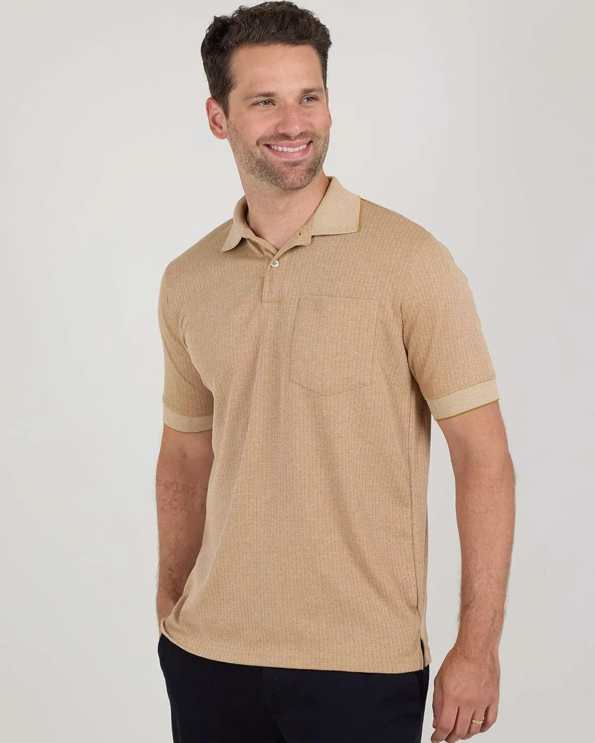 Real Essentials 3 Pack: Men's Regular-Fit Ribbed Polo Shirt with Pocket (Available in Big & Tall)