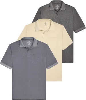 Real Essentials 3 Pack: Men's Regular-Fit Ribbed Polo Shirt with Pocket (Available in Big & Tall)
