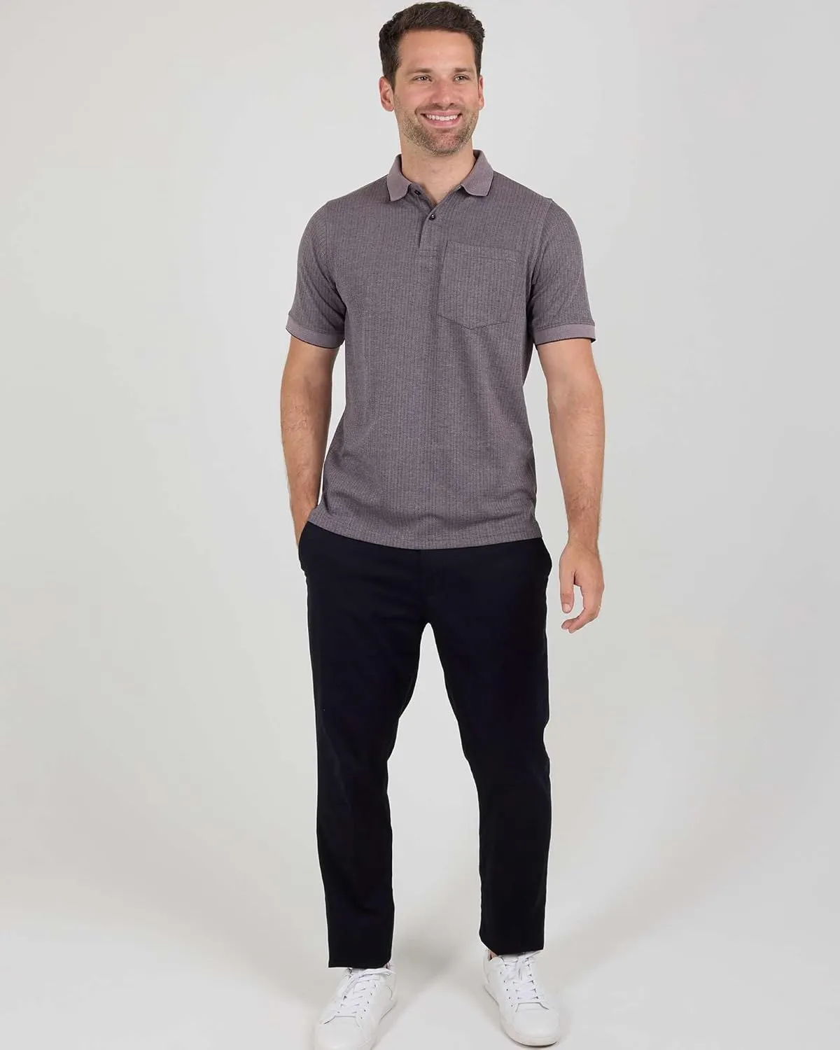 Real Essentials 3 Pack: Men's Regular-Fit Ribbed Polo Shirt with Pocket (Available in Big & Tall)