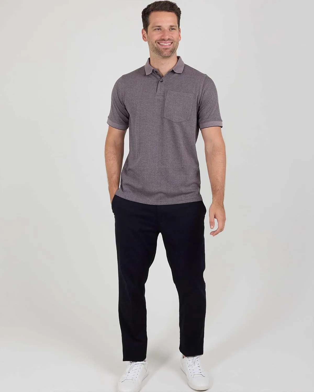 Real Essentials 3 Pack: Men's Regular-Fit Ribbed Polo Shirt with Pocket (Available in Big & Tall)