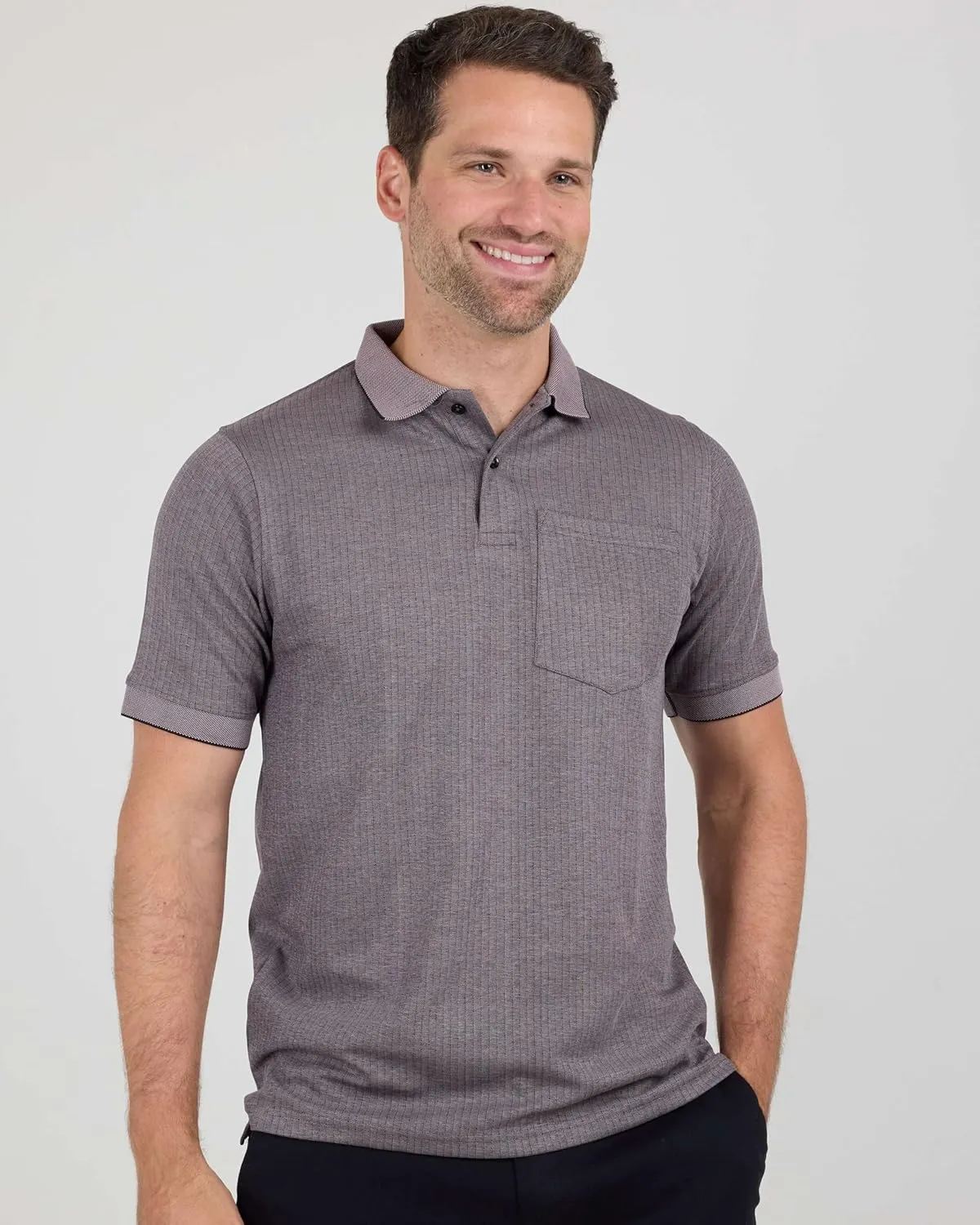 Real Essentials 3 Pack: Men's Regular-Fit Ribbed Polo Shirt with Pocket (Available in Big & Tall)