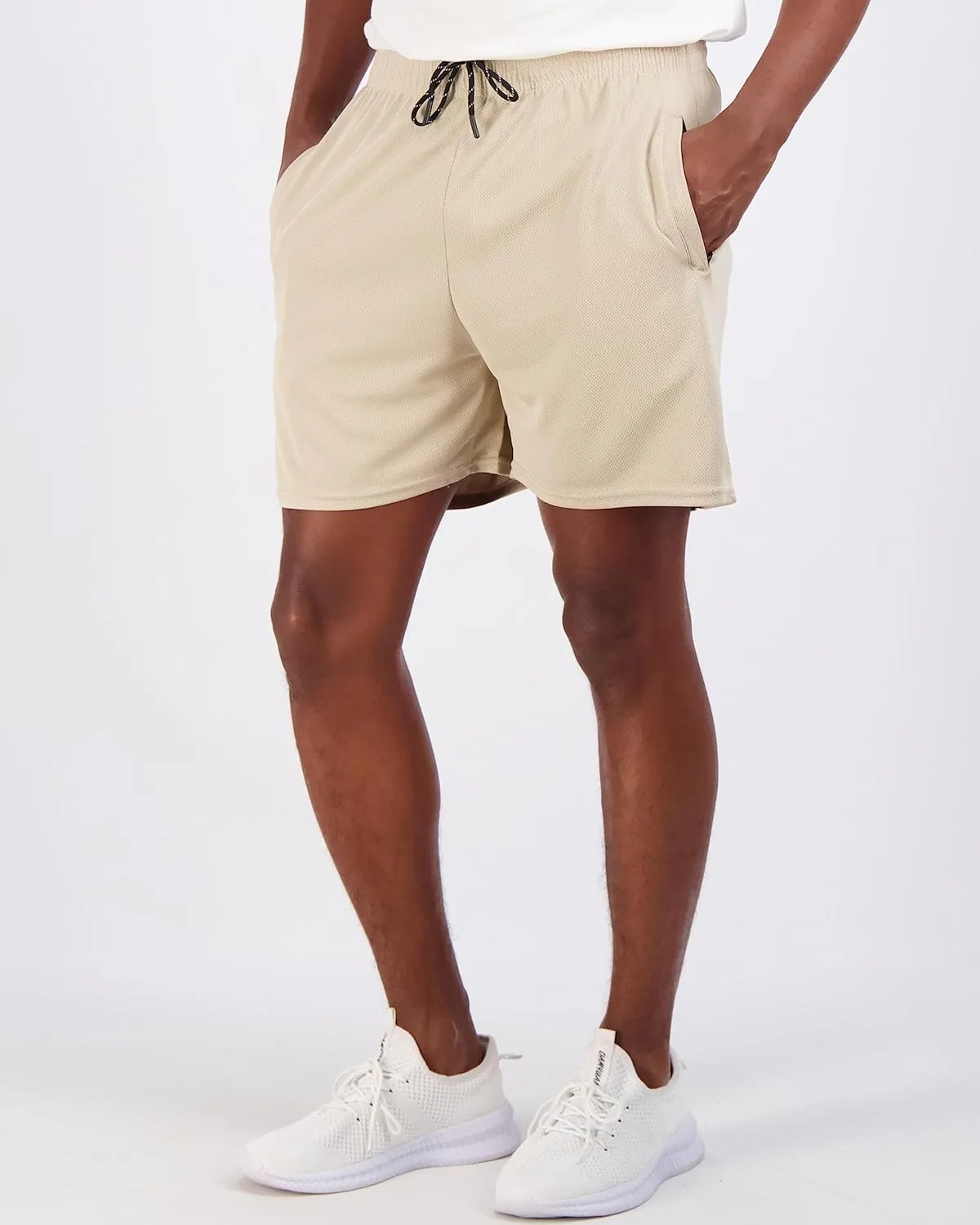 Real Essentials 4 Pack: Men's 5" Mesh Quick-Dry Athletic Running Gym Shorts with Zipper Pockets (Available in Big & Tall)