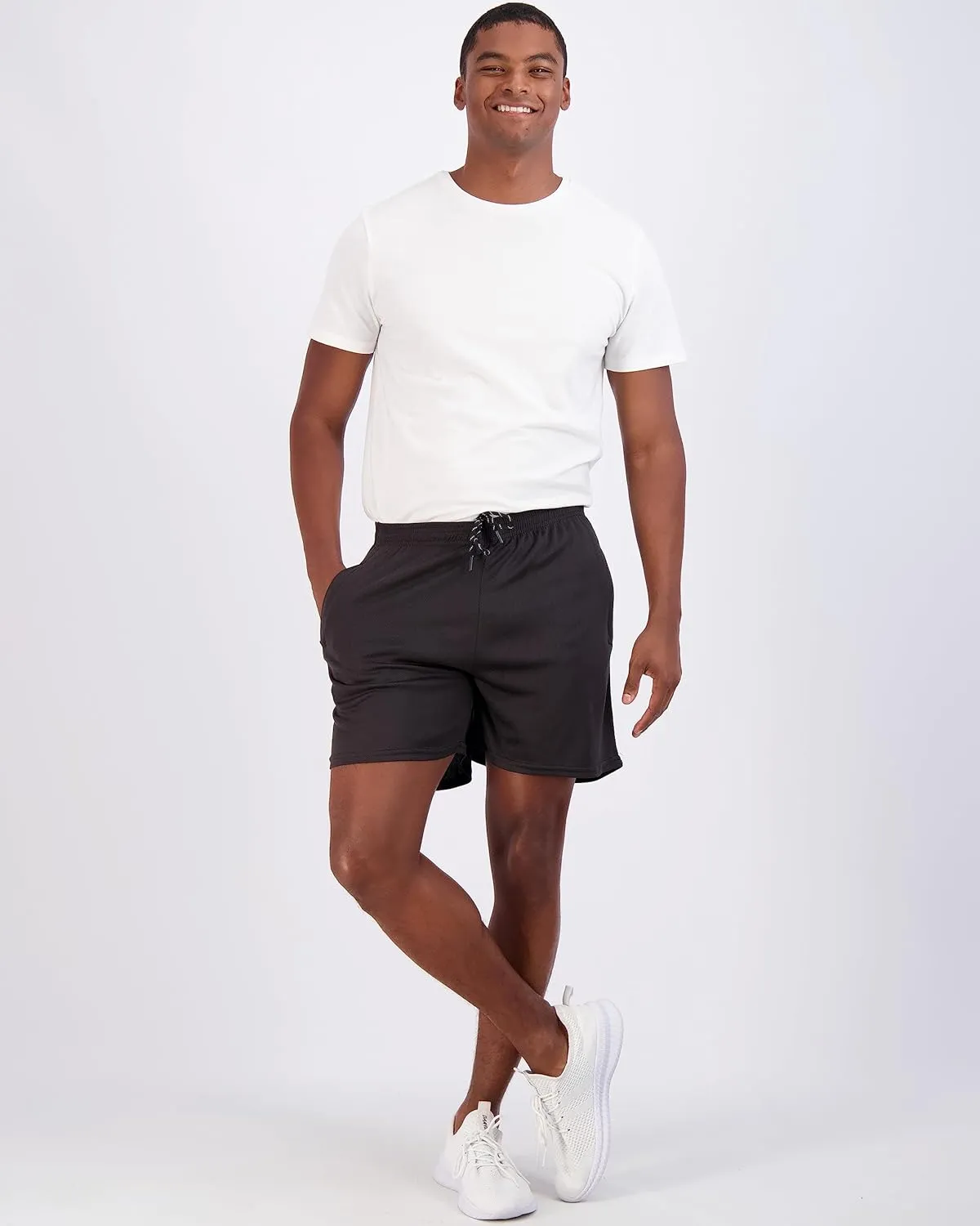 Real Essentials 4 Pack: Men's 5" Mesh Quick-Dry Athletic Running Gym Shorts with Zipper Pockets (Available in Big & Tall)