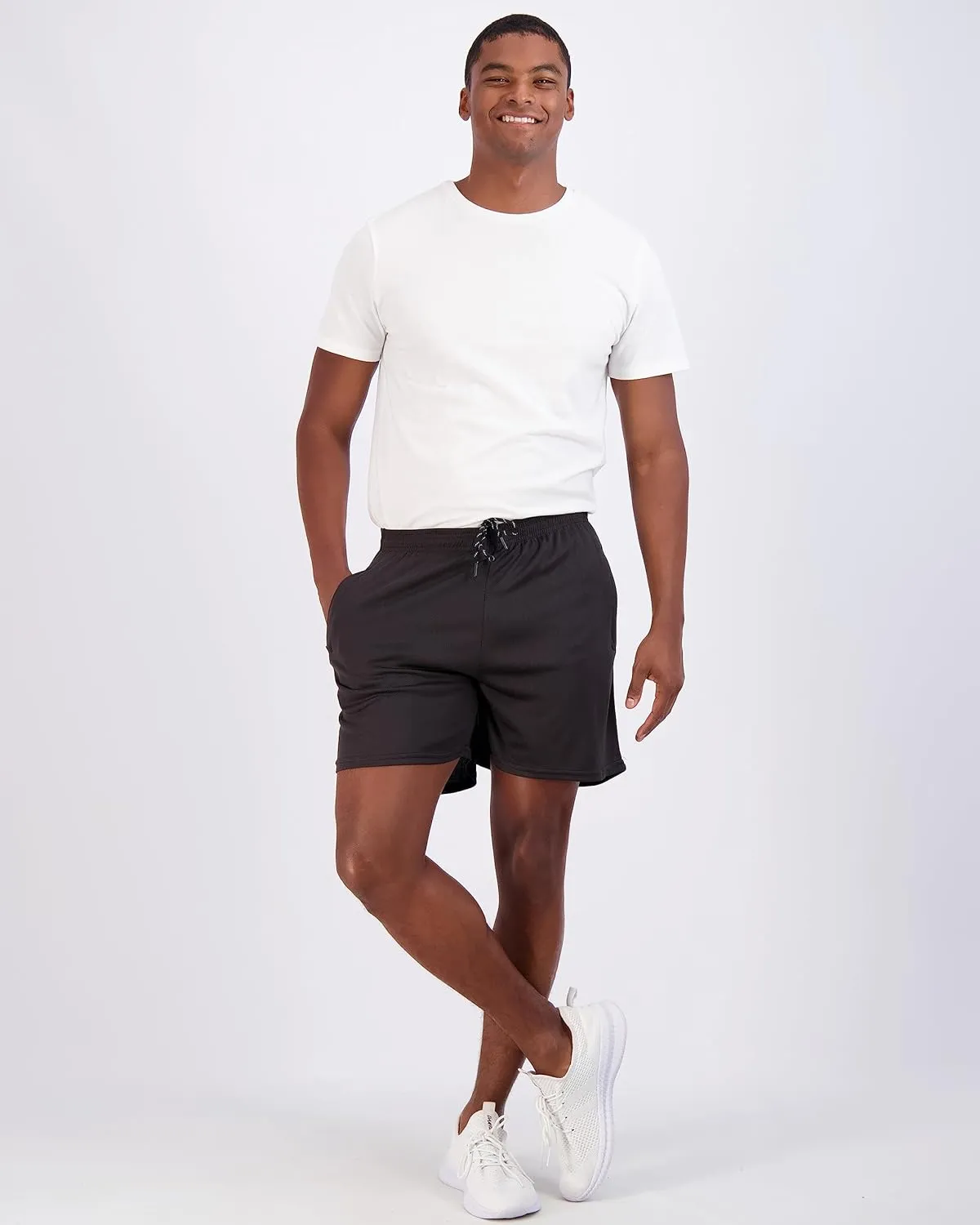 Real Essentials 4 Pack: Men's 5" Mesh Quick-Dry Athletic Running Gym Shorts with Zipper Pockets (Available in Big & Tall)