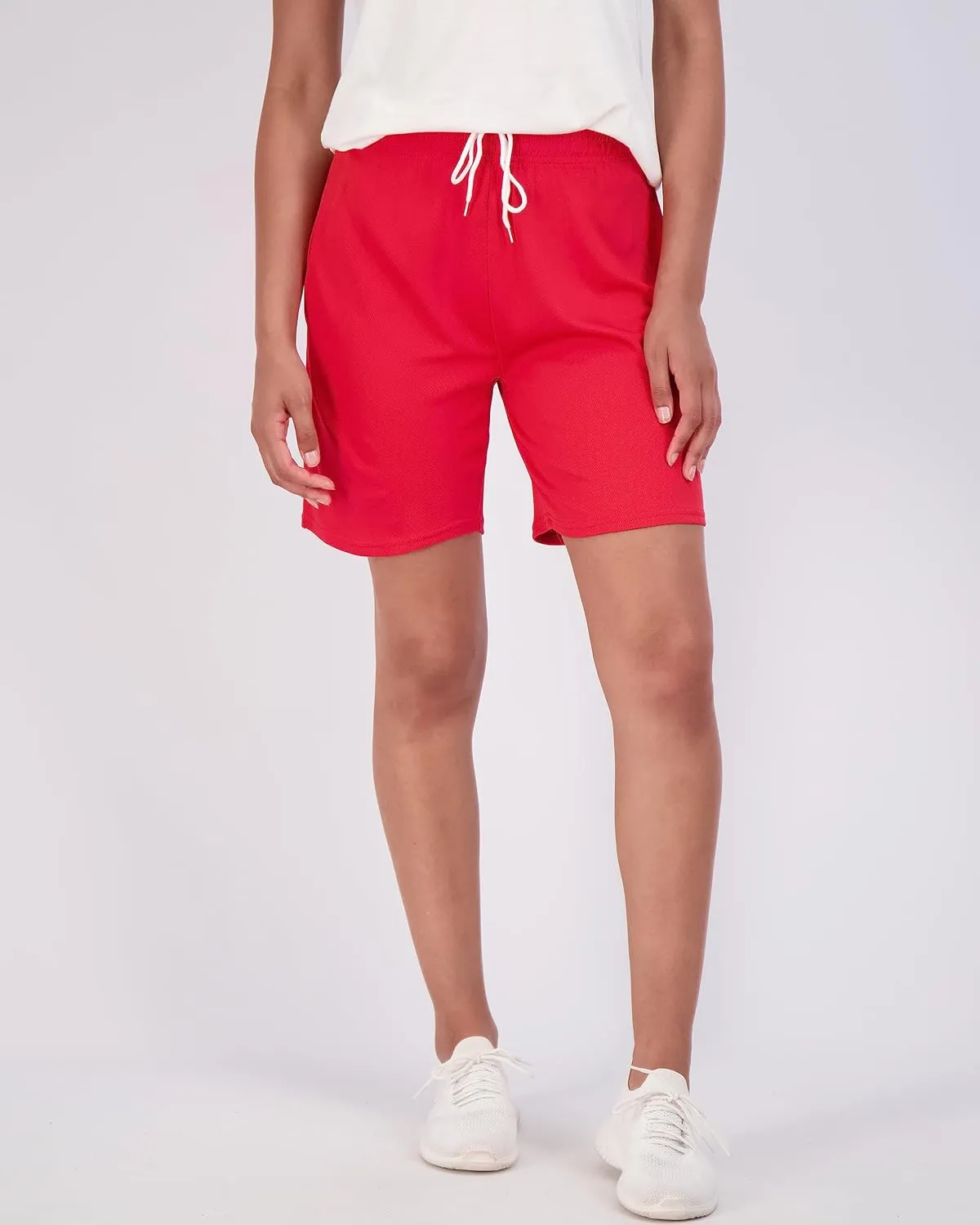Real Essentials 4-Pack: Women's 7" Mesh Quick-Dry Bermuda Active Athletic Long Shorts with Pockets (Available in Plus Size)