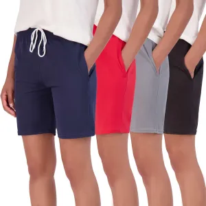 Real Essentials 4-Pack: Women's 7" Mesh Quick-Dry Bermuda Active Athletic Long Shorts with Pockets (Available in Plus Size)