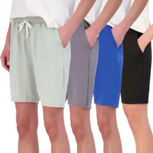 Real Essentials 4 Pack: Women's Dry-Fit Athletic 7" Bermuda Long High Waisted Running Shorts (Available in Plus Size)
