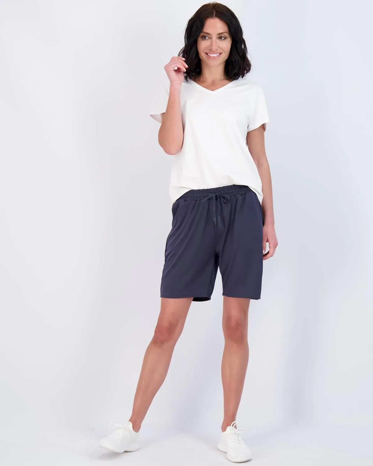Real Essentials 4 Pack: Women's Dry-Fit Athletic 7" Bermuda Long High Waisted Running Shorts (Available in Plus Size)