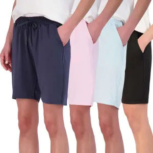 Real Essentials 4 Pack: Women's Dry-Fit Athletic 7" Bermuda Long High Waisted Running Shorts (Available in Plus Size)
