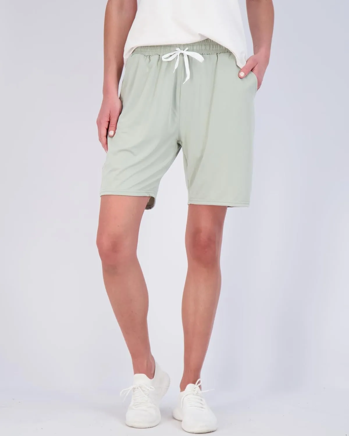 Real Essentials 4 Pack: Women's Dry-Fit Athletic 7" Bermuda Long High Waisted Running Shorts (Available in Plus Size)