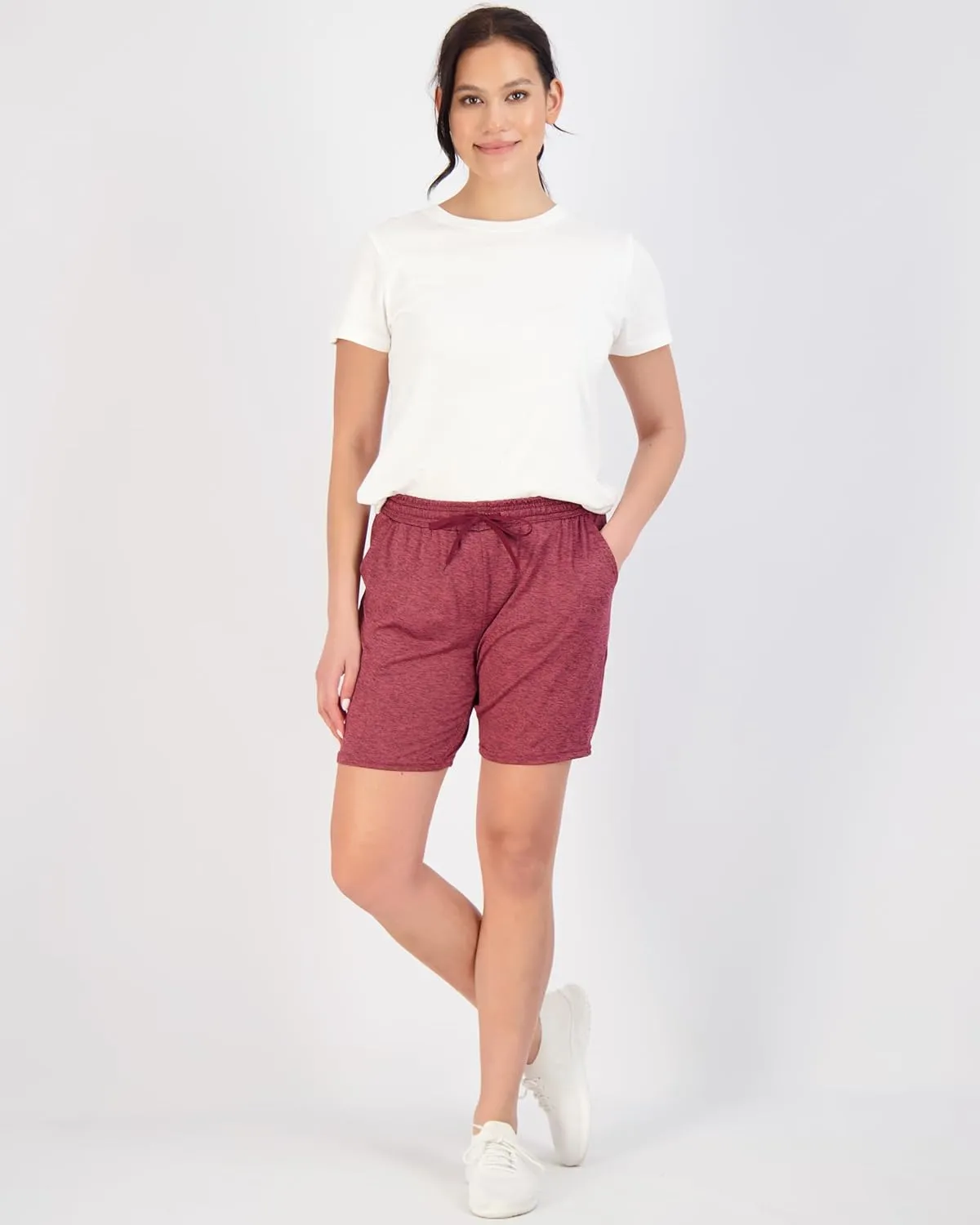 Real Essentials 4 Pack: Women's Dry-Fit Athletic 7" Bermuda Long High Waisted Running Shorts (Available in Plus Size)