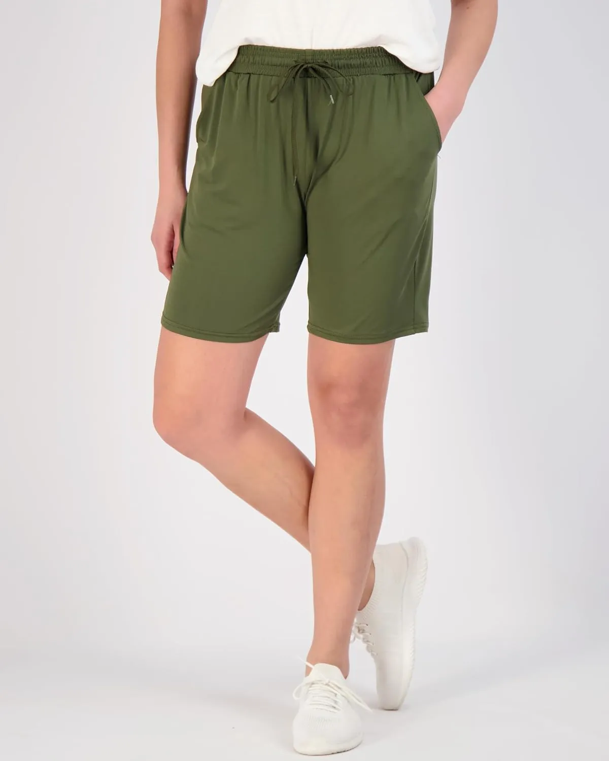 Real Essentials 4 Pack: Women's Dry-Fit Athletic 7" Bermuda Long High Waisted Running Shorts (Available in Plus Size)