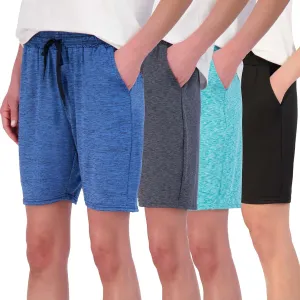 Real Essentials 4 Pack: Women's Dry-Fit Athletic 7" Bermuda Long High Waisted Running Shorts (Available in Plus Size)