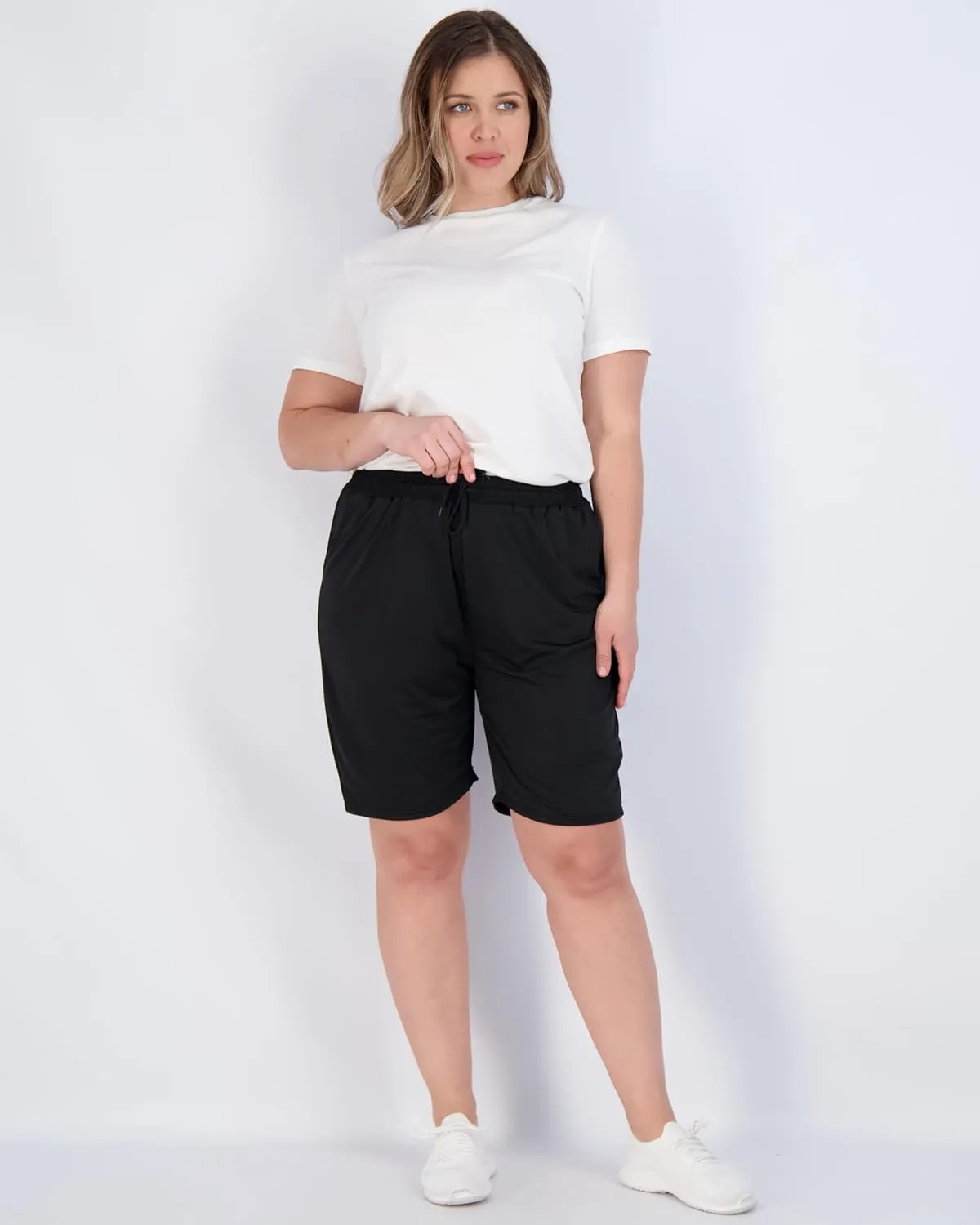 Real Essentials 4 Pack: Women's Dry-Fit Athletic 7" Bermuda Long High Waisted Running Shorts (Available in Plus Size)