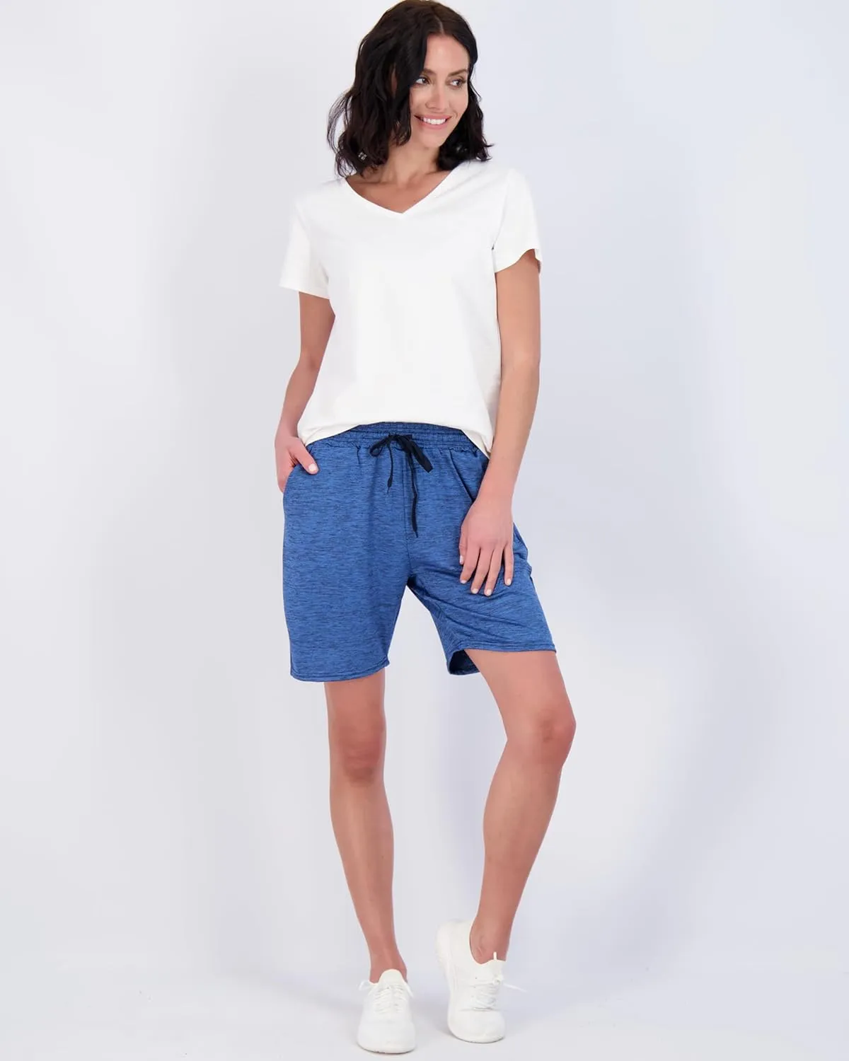Real Essentials 4 Pack: Women's Dry-Fit Athletic 7" Bermuda Long High Waisted Running Shorts (Available in Plus Size)