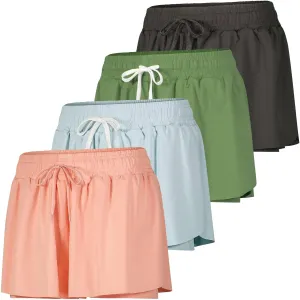 Real Essentials 4 Pack: Womens Flowy Dry Fit Running Short - Gym Yoga Workout Summer Shorts (Available in Plus Size)