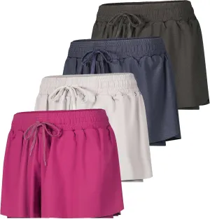 Real Essentials 4 Pack: Womens Flowy Dry Fit Running Short - Gym Yoga Workout Summer Shorts (Available in Plus Size)
