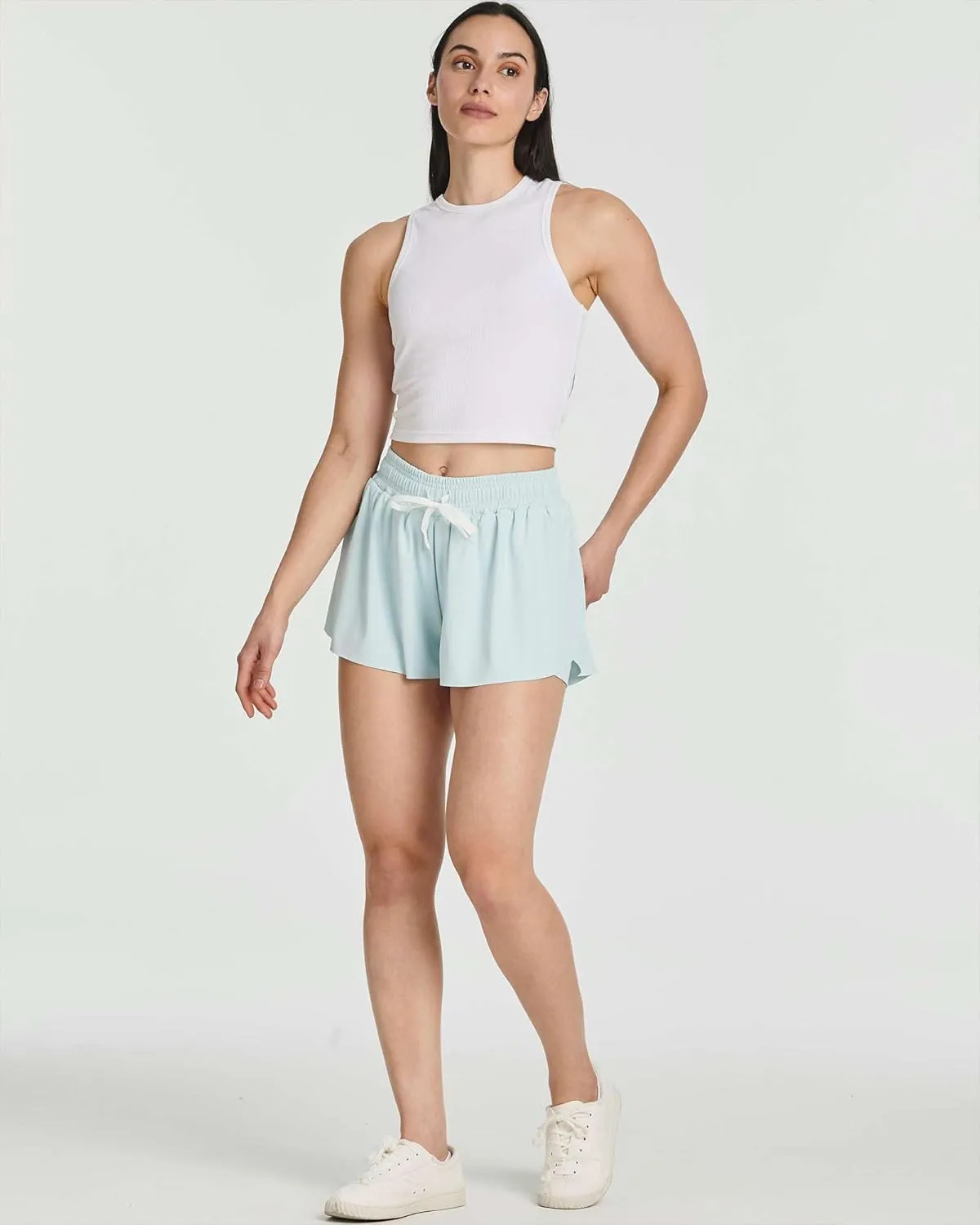 Real Essentials 4 Pack: Womens Flowy Dry Fit Running Short - Gym Yoga Workout Summer Shorts (Available in Plus Size)