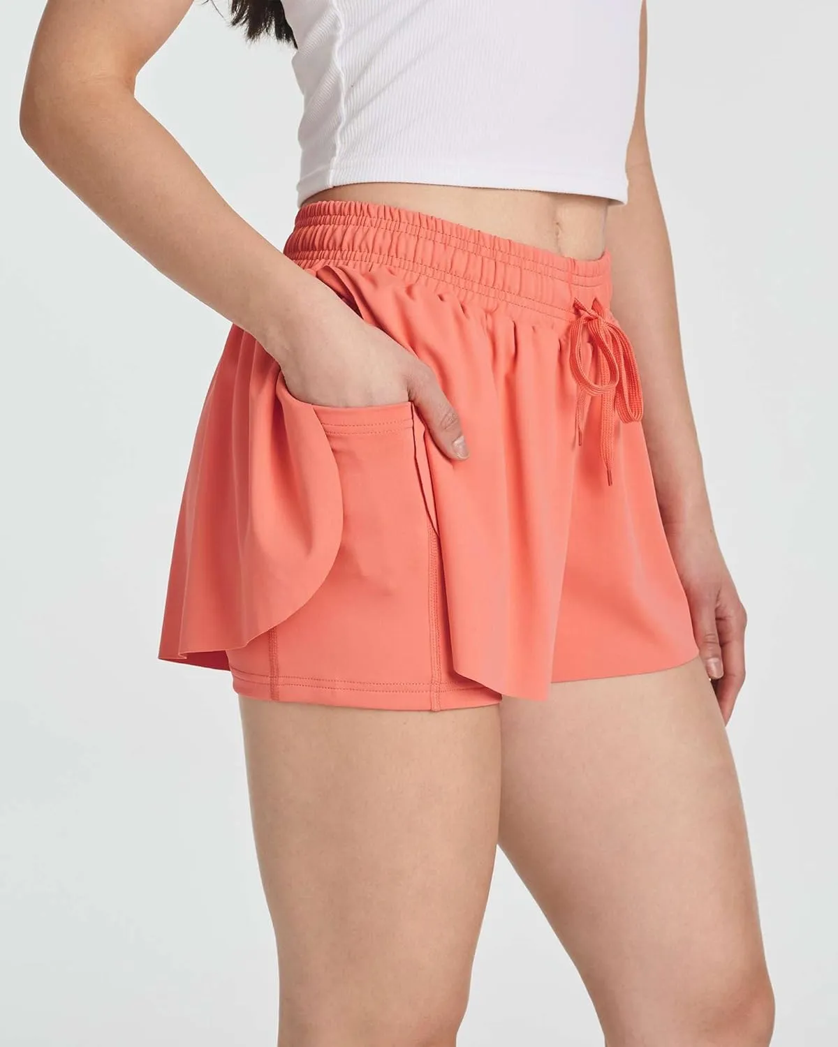 Real Essentials 4 Pack: Womens Flowy Dry Fit Running Short - Gym Yoga Workout Summer Shorts (Available in Plus Size)