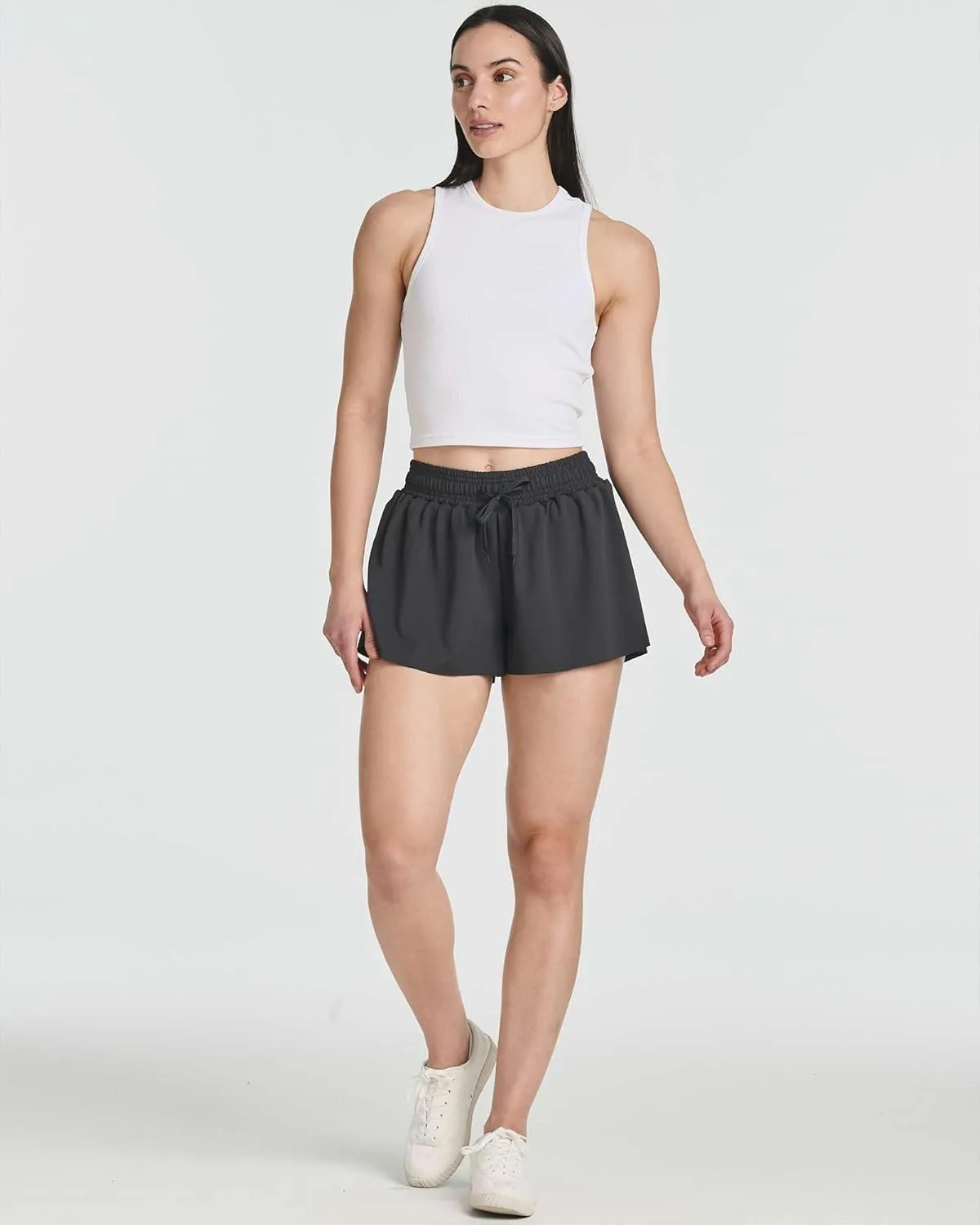 Real Essentials 4 Pack: Womens Flowy Dry Fit Running Short - Gym Yoga Workout Summer Shorts (Available in Plus Size)