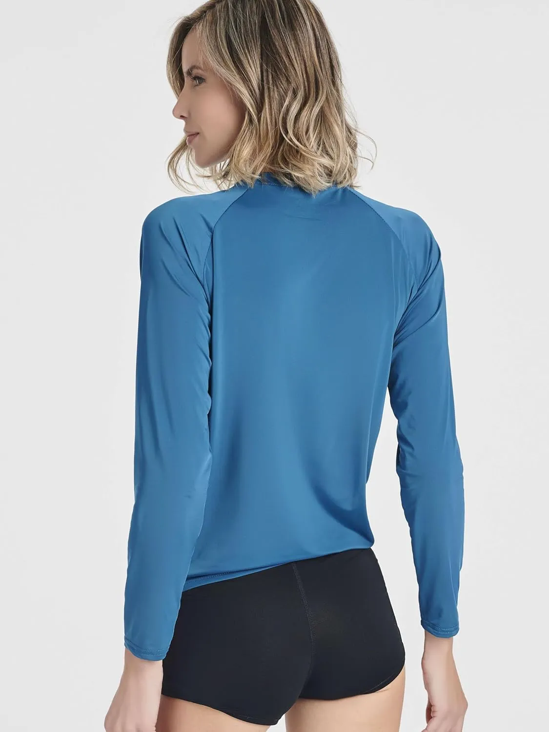 Real Essentials 4 Pack: Women's Long Sleeve Rash Guard Shirt Swimwear UPF Sun Protection Swim Workout Top (Available in Plus)