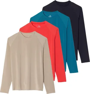 Real Essentials 4 Pack: Women's Long Sleeve Rash Guard Shirt Swimwear UPF Sun Protection Swim Workout Top (Available in Plus)