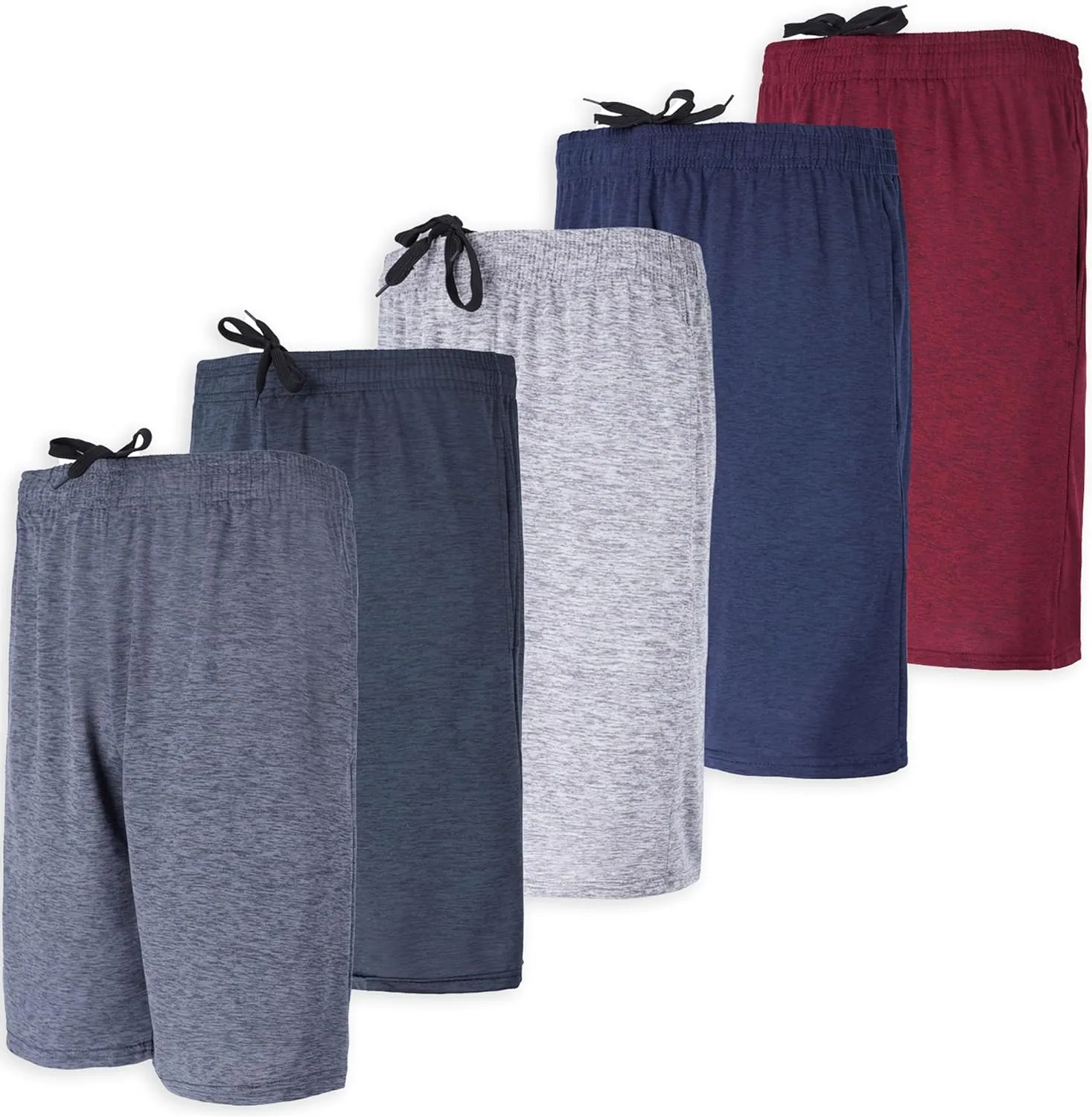 Real Essentials 5-Pack Youth Dry-Fit Active Athletic Basketball Gym Shorts with Pockets Boys & Girls