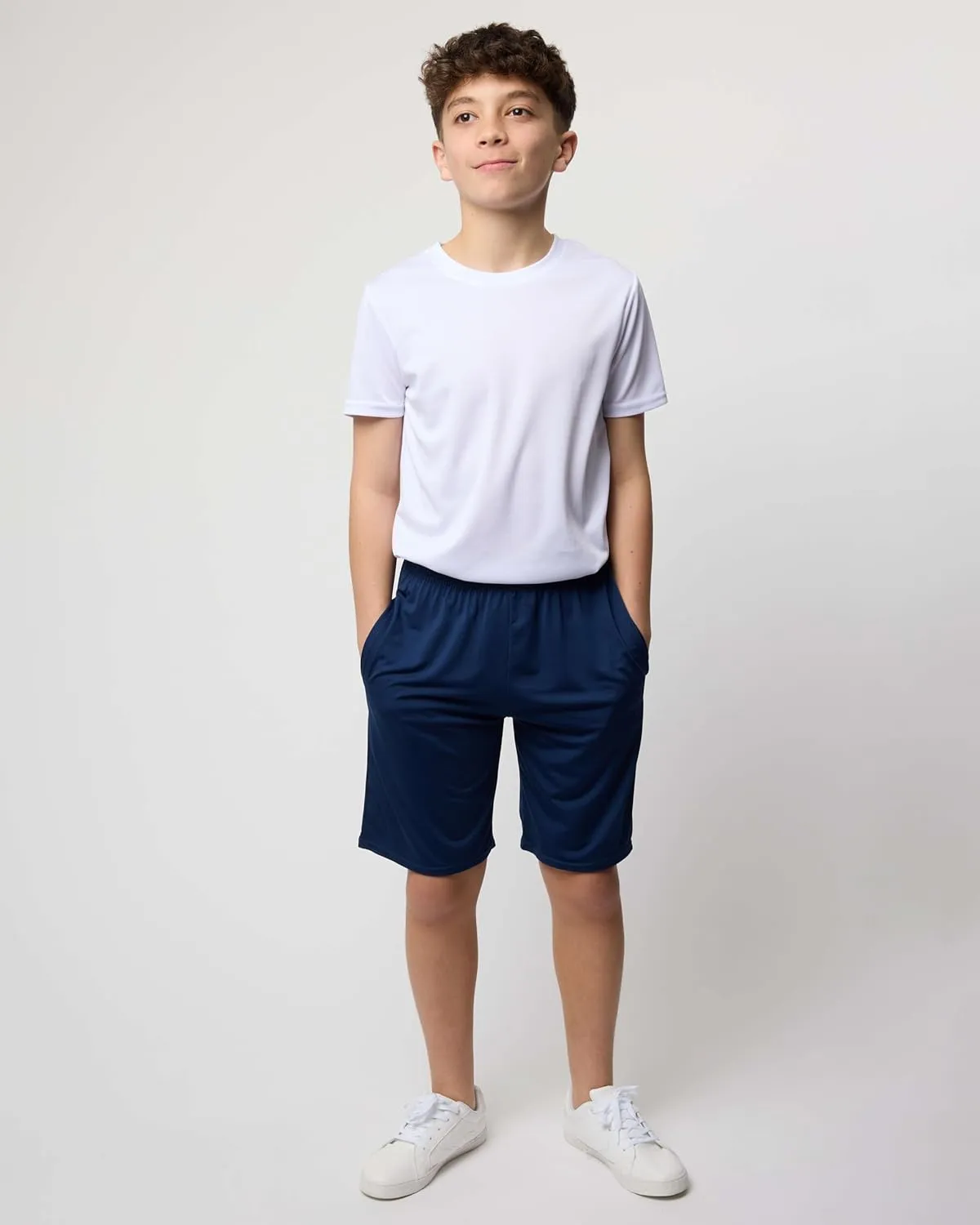 Real Essentials 5-Pack Youth Dry-Fit Active Athletic Basketball Gym Shorts with Pockets Boys & Girls