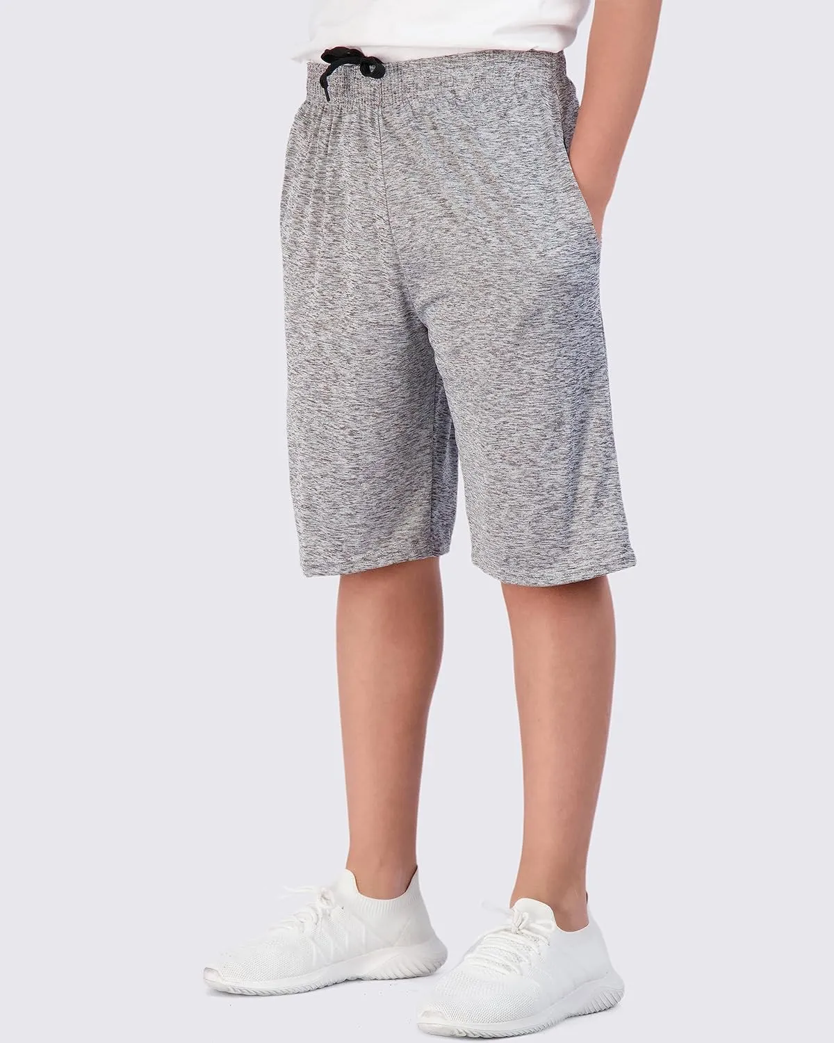 Real Essentials 5-Pack Youth Dry-Fit Active Athletic Basketball Gym Shorts with Pockets Boys & Girls