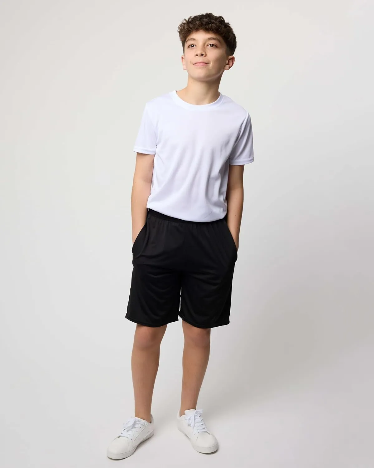 Real Essentials 5-Pack Youth Dry-Fit Active Athletic Basketball Gym Shorts with Pockets Boys & Girls