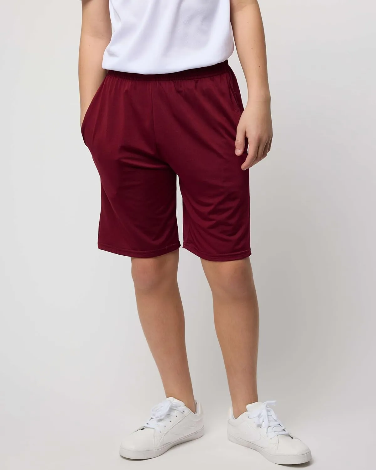 Real Essentials 5-Pack Youth Dry-Fit Active Athletic Basketball Gym Shorts with Pockets Boys & Girls