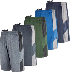 Real Essentials 5-Pack Youth Dry-Fit Active Athletic Basketball Gym Shorts with Pockets Boys & Girls