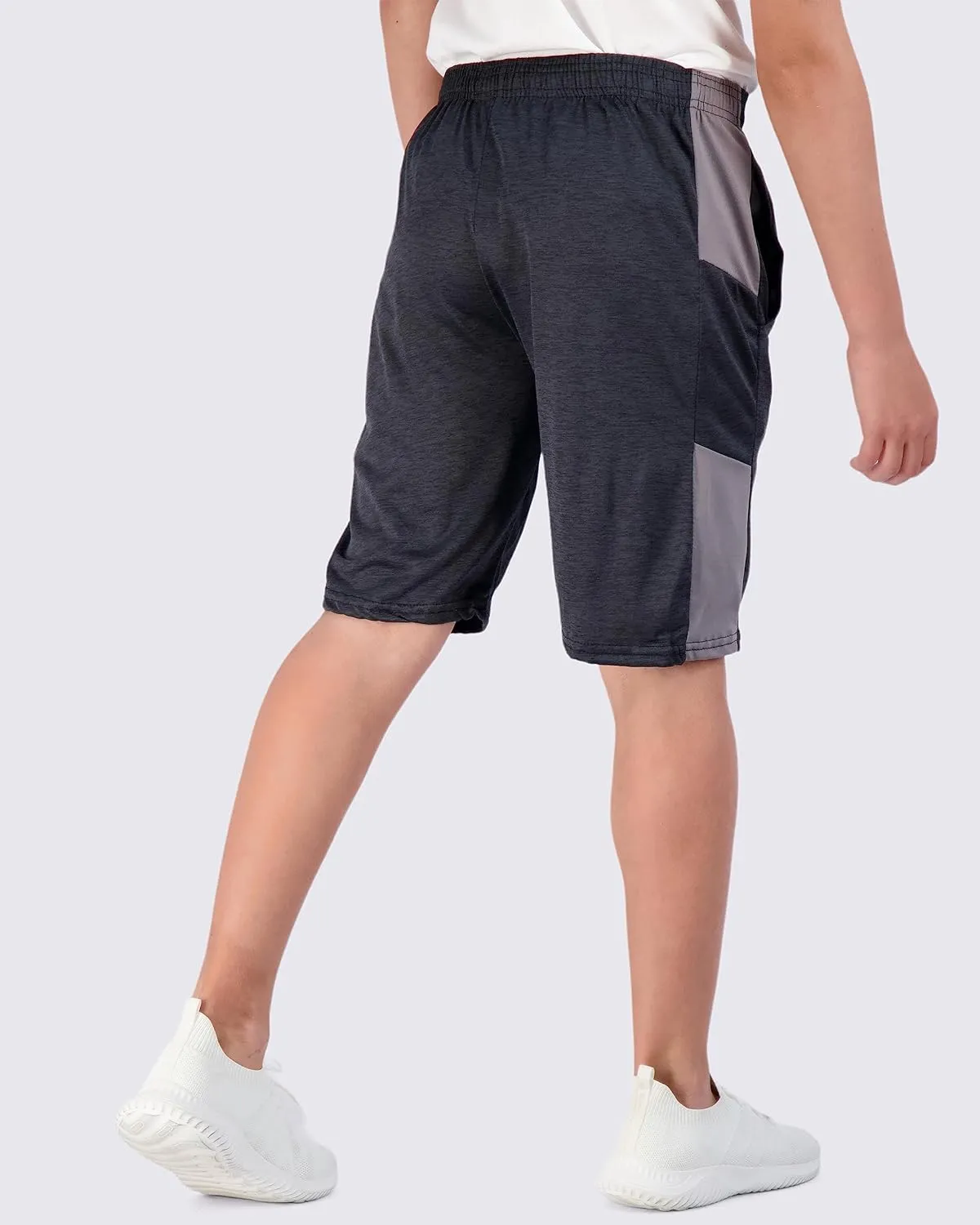 Real Essentials 5-Pack Youth Dry-Fit Active Athletic Basketball Gym Shorts with Pockets Boys & Girls